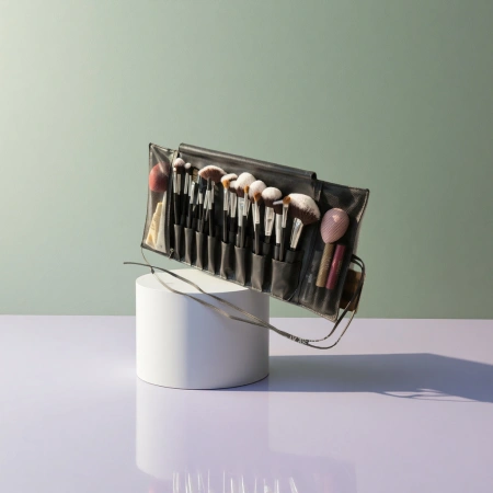 Black makeup brush storage roll, a portable roll-type storage bag specially designed for makeup brushes Black makeup brush storage roll, a portable roll-type storage bag specially designed for makeup brushes